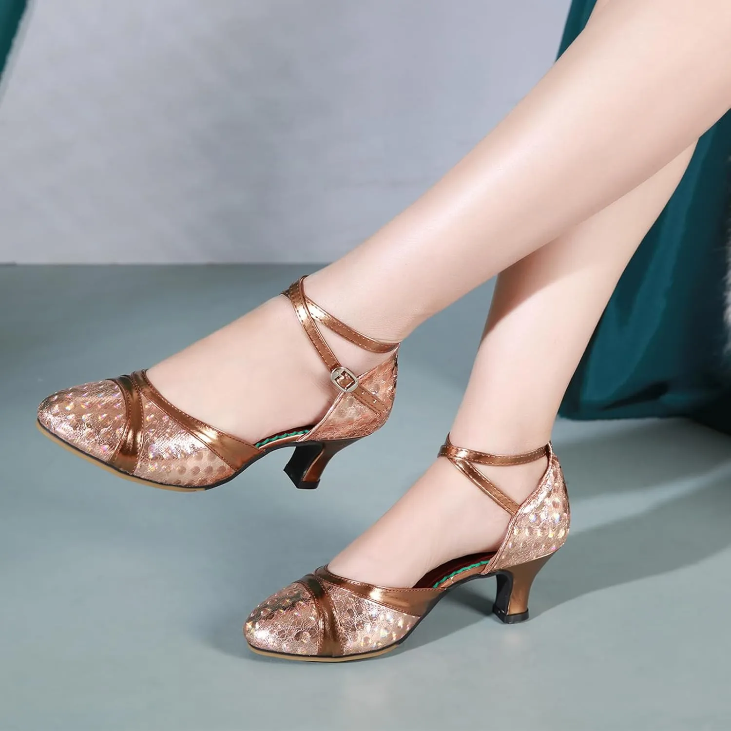 Women's Ballroom Dance Shoes Close Toe Latin Salsa Tango Performance Modern Dance Shoes,Model FT-021-XCK-5.5cm Heel