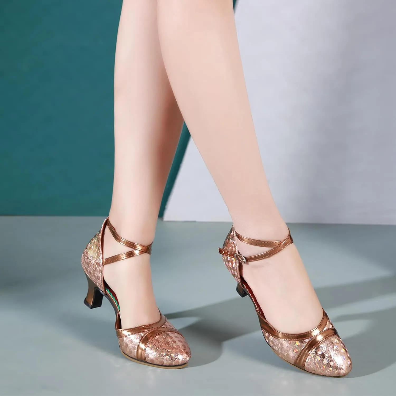 Women's Ballroom Dance Shoes Close Toe Latin Salsa Tango Performance Modern Dance Shoes,Model FT-021-XCK-5.5cm Heel