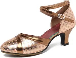 Women's Ballroom Dance Shoes Close Toe Latin Salsa Tango Performance Modern Dance Shoes,Model FT-021-XCK-5.5cm Heel