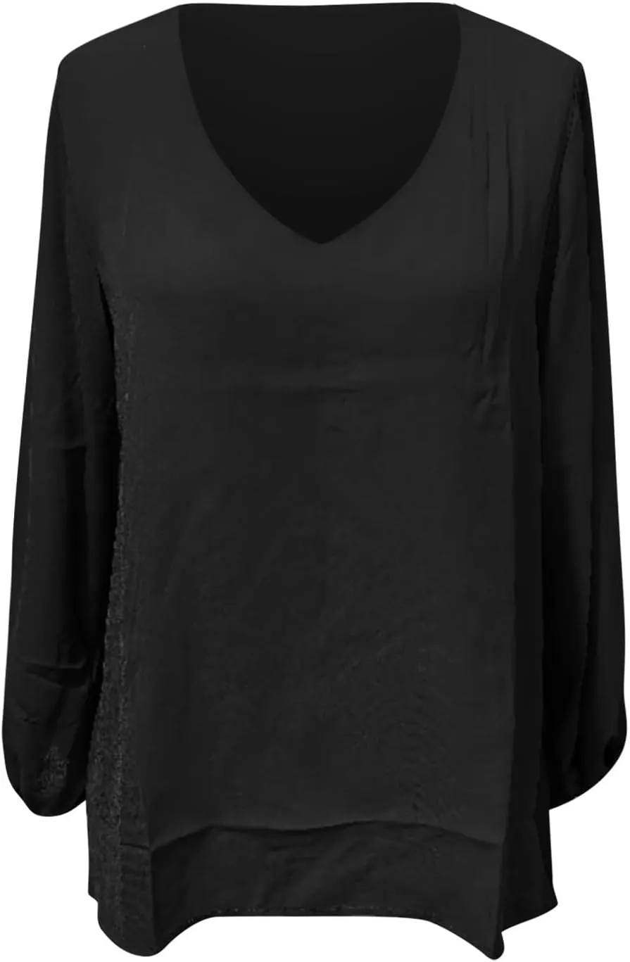 Womens Blouses Dressy Casual Fashion Smocked Long Balloon Sleeve V Neck Chiffon Shirts Tops Fall Outfits Clothes