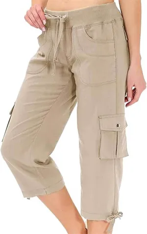 Womens Cargo Pants Casual Y2K Capris Drawstring Waist Travel Gym Hiking Pants Baggy Trendy Multiple Pockets Trousers
