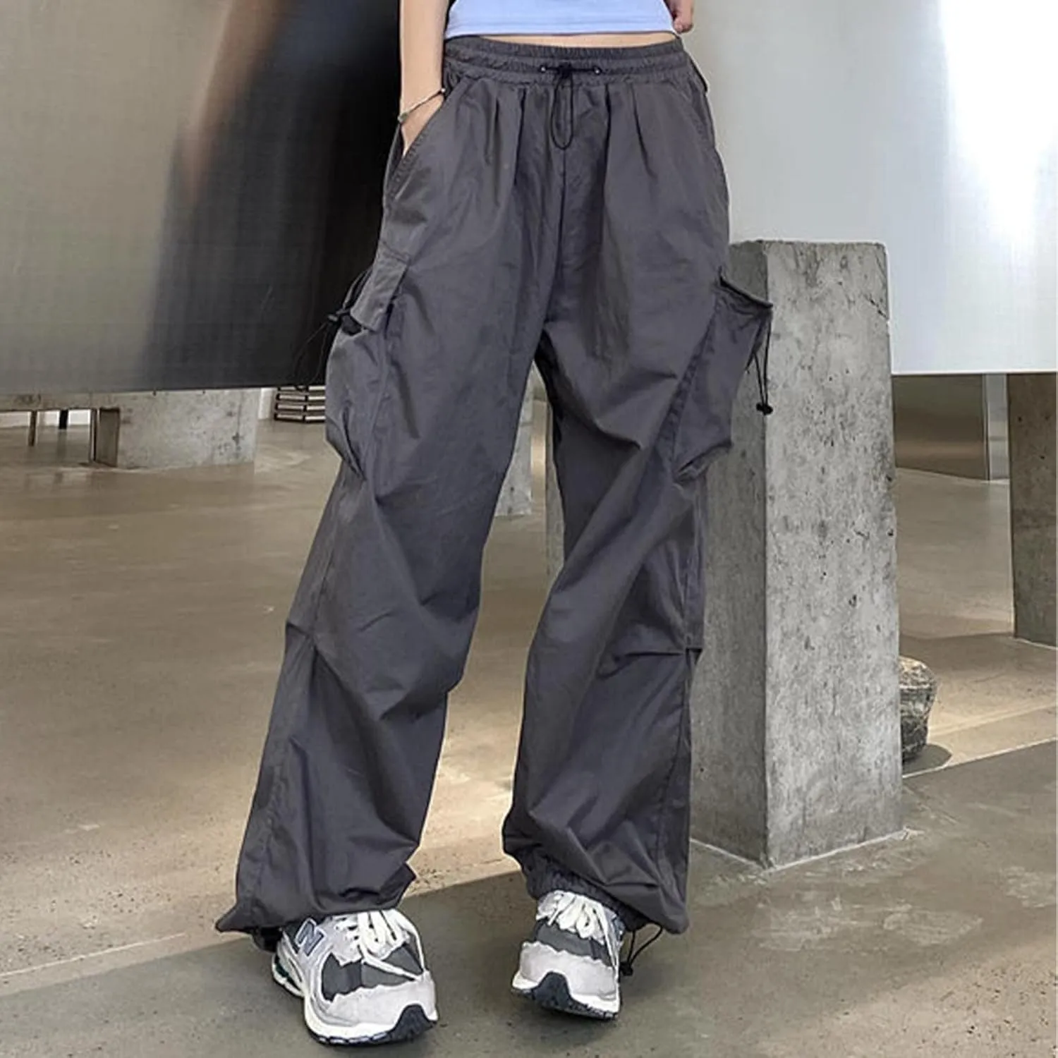 Womens Cargo Pants High Waist Baggy Relaxed Fit Trousers with Pockets Loose Jogger Goth Grunge Y2K Clothes