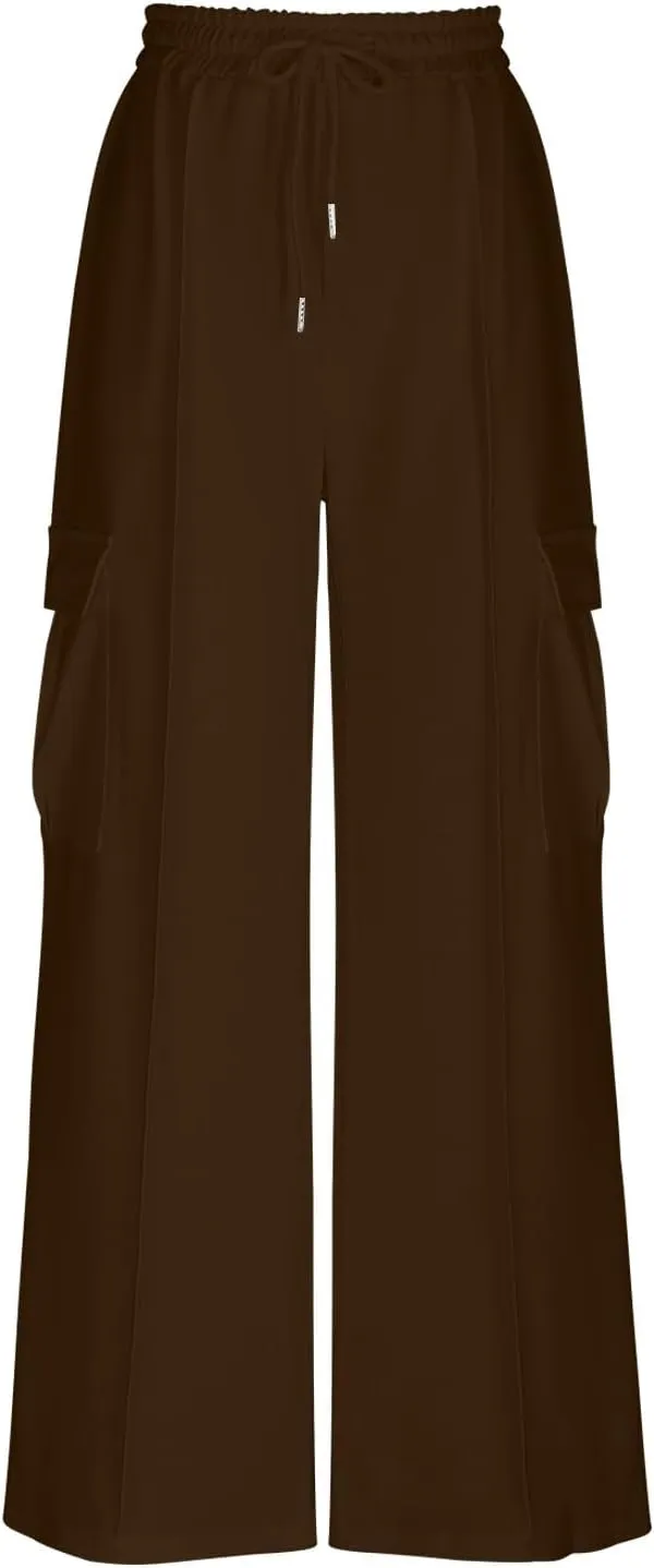 Womens Cargo Sweatpants with Pockets Wide Leg Baggy High Waisted Sweats Pants Drawstring Waist Athletic Trousers