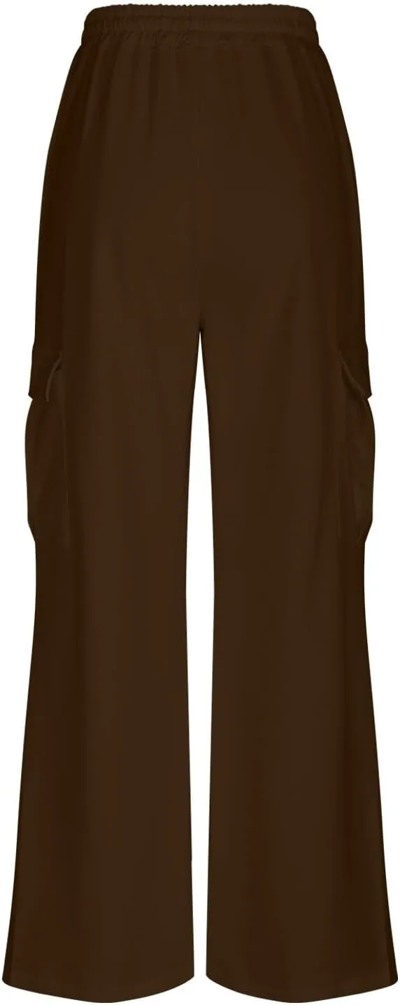Womens Cargo Sweatpants with Pockets Wide Leg Baggy High Waisted Sweats Pants Drawstring Waist Athletic Trousers