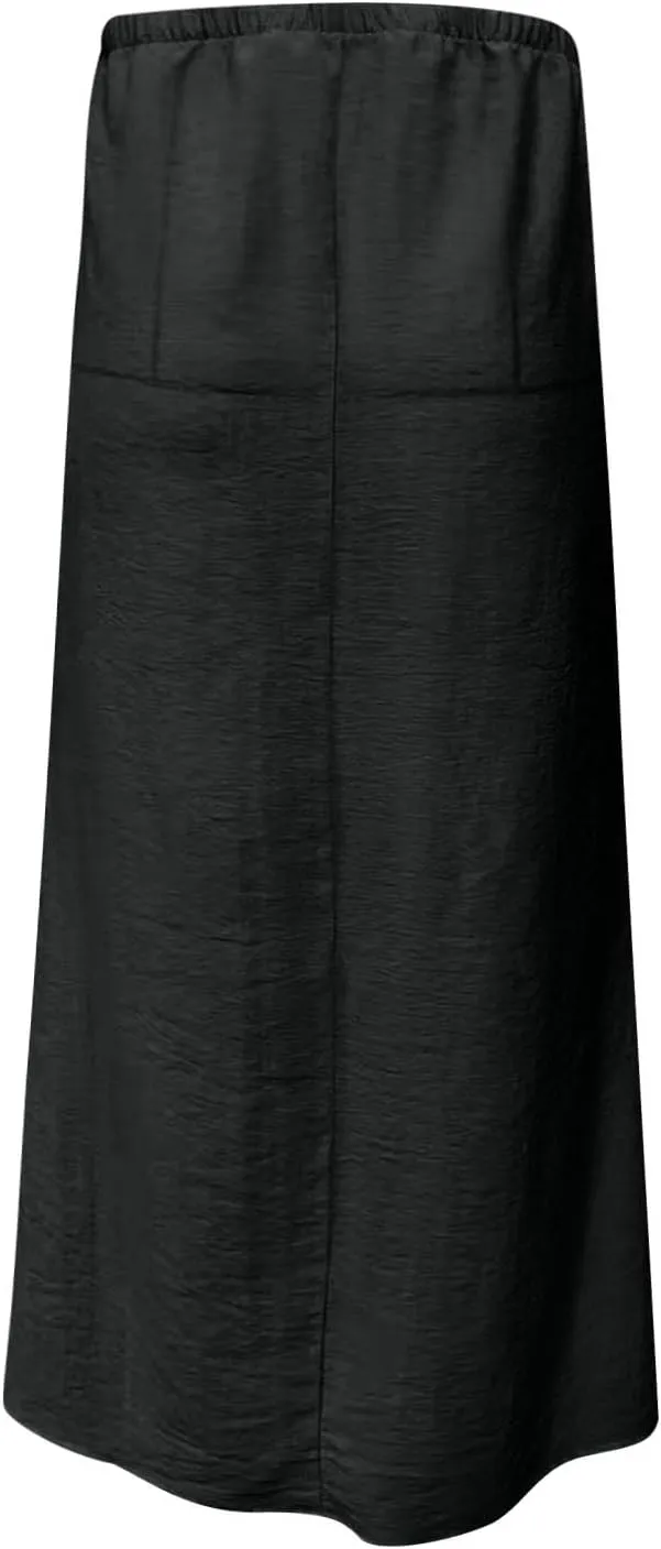 Womens Casual Maxi Skirts 2025 Summer Trendy Long Skirt Drawstring Waist Beach Vacation Soft Comfy Solid Work Clothes