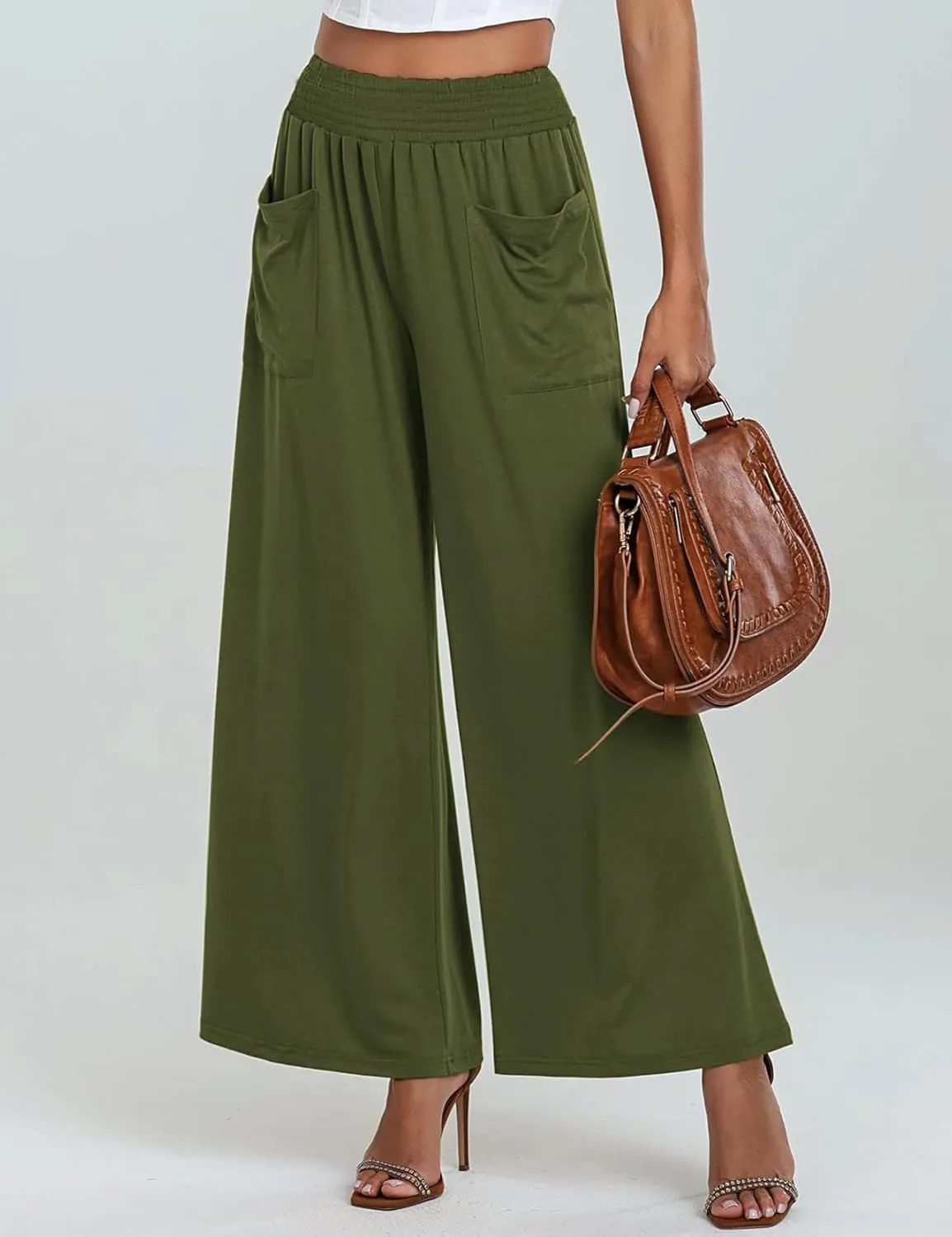 Women's Casual Pants Palazzo Lounge Pants Loose High Waist Boho Wide Leg Trousers Baggy Slacks with Pocket