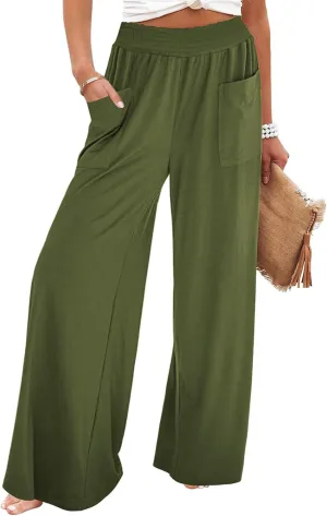 Women's Casual Pants Palazzo Lounge Pants Loose High Waist Boho Wide Leg Trousers Baggy Slacks with Pocket