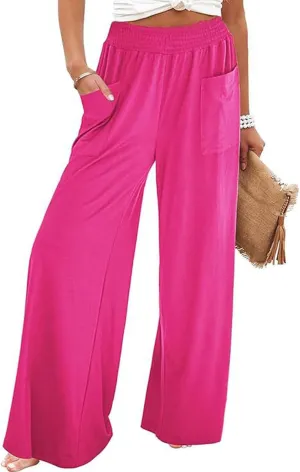 Women's Casual Pants Palazzo Lounge Pants Loose High Waist Boho Wide Leg Trousers Baggy Slacks with Pocket