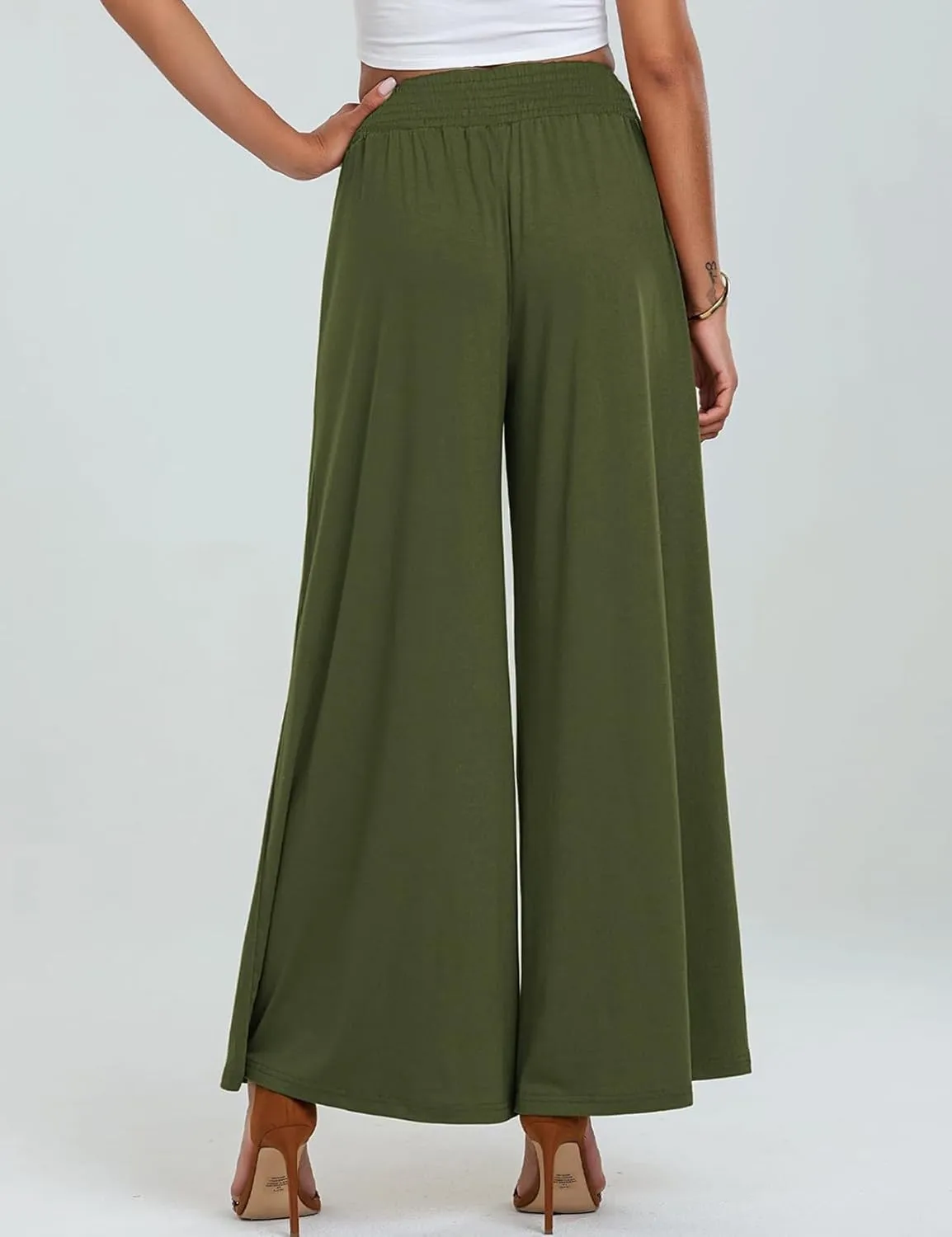 Women's Casual Pants Palazzo Lounge Pants Loose High Waist Boho Wide Leg Trousers Baggy Slacks with Pocket