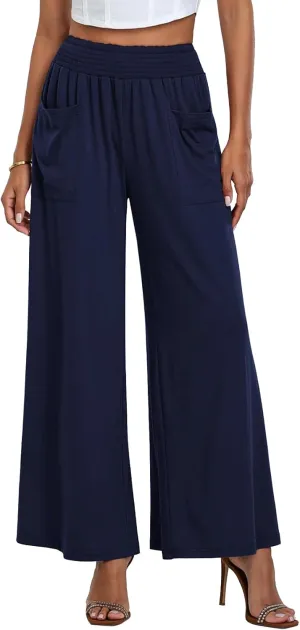 Women's Casual Pants Palazzo Lounge Pants Loose High Waist Boho Wide Leg Trousers Baggy Slacks with Pocket