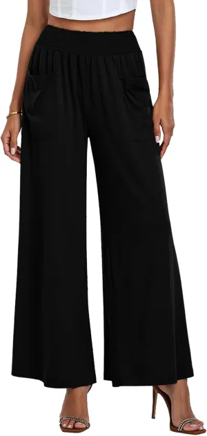Women's Casual Pants Palazzo Lounge Pants Loose High Waist Boho Wide Leg Trousers Baggy Slacks with Pocket