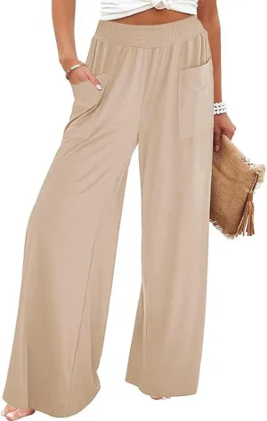 Women's Casual Pants Palazzo Lounge Pants Loose High Waist Boho Wide Leg Trousers Baggy Slacks with Pocket