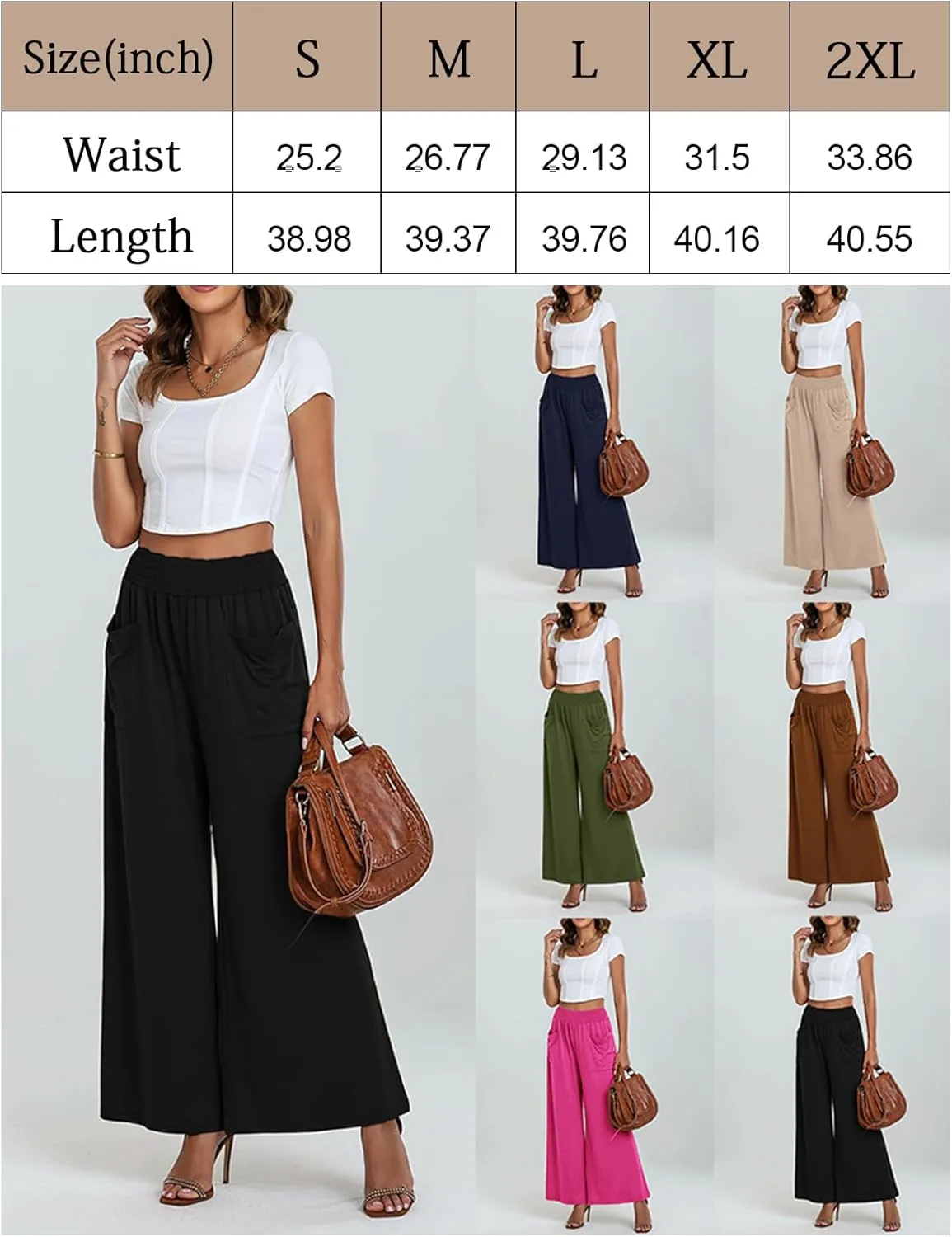 Women's Casual Pants Palazzo Lounge Pants Loose High Waist Boho Wide Leg Trousers Baggy Slacks with Pocket