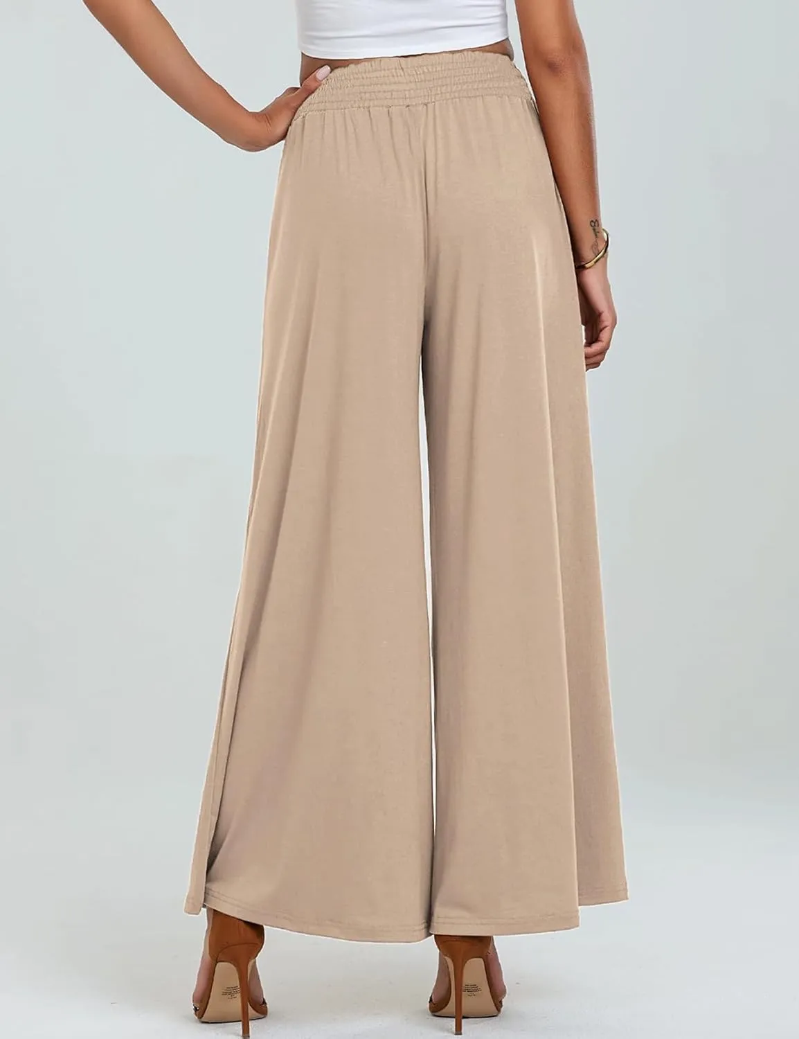 Women's Casual Pants Palazzo Lounge Pants Loose High Waist Boho Wide Leg Trousers Baggy Slacks with Pocket