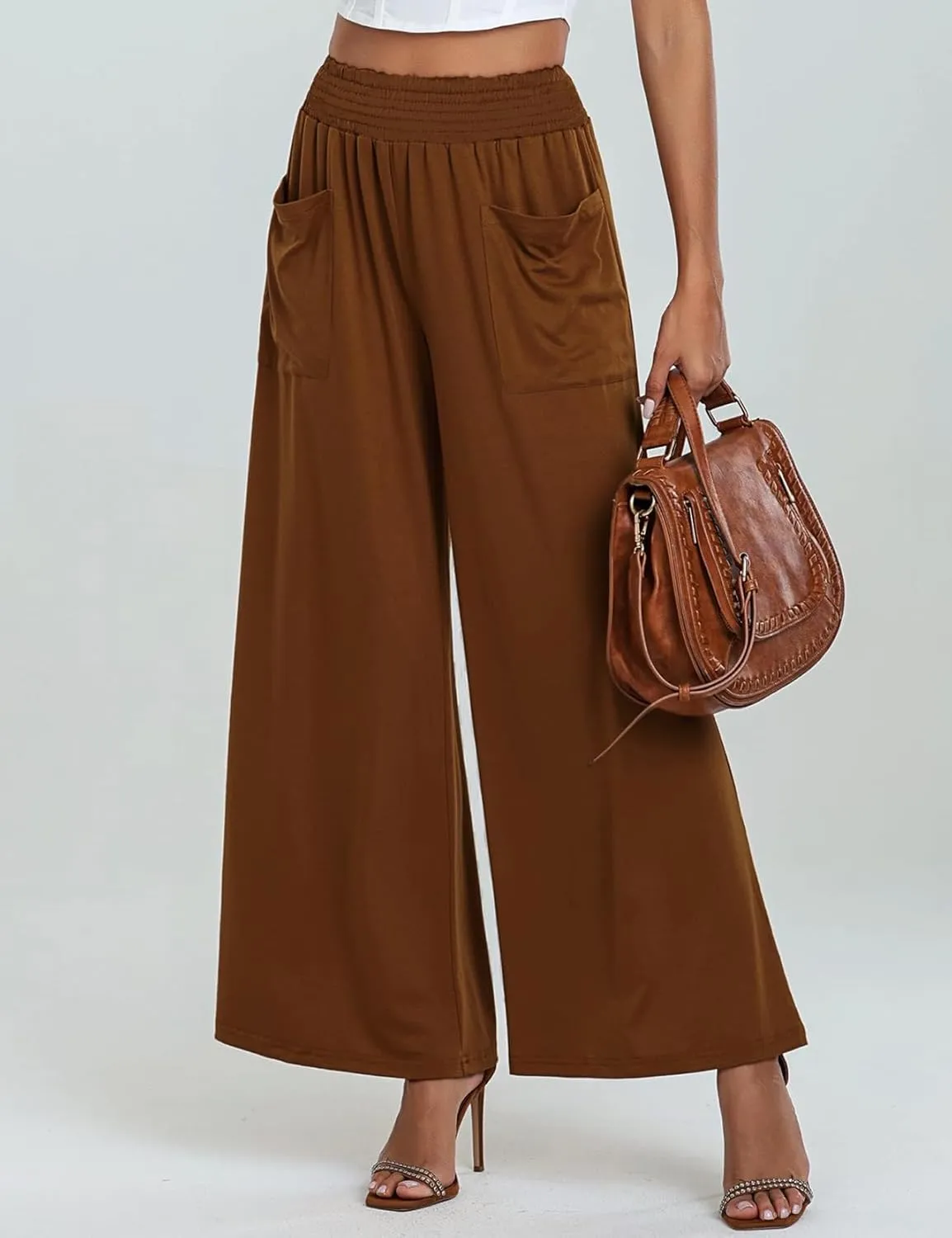 Women's Casual Pants Palazzo Lounge Pants Loose High Waist Boho Wide Leg Trousers Baggy Slacks with Pocket