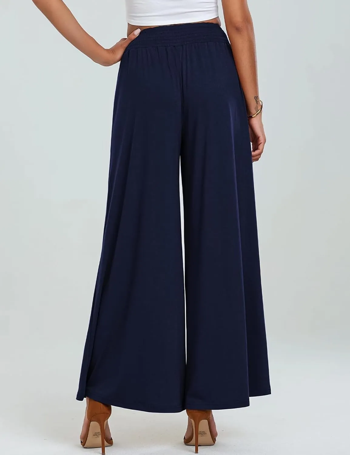 Women's Casual Pants Palazzo Lounge Pants Loose High Waist Boho Wide Leg Trousers Baggy Slacks with Pocket