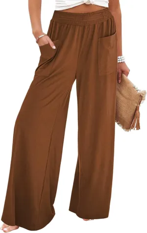 Women's Casual Pants Palazzo Lounge Pants Loose High Waist Boho Wide Leg Trousers Baggy Slacks with Pocket