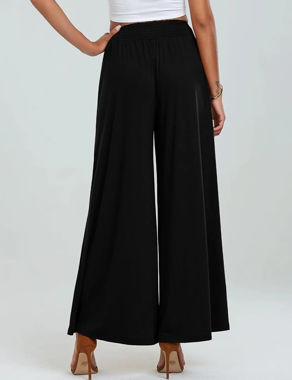 Women's Casual Pants Palazzo Lounge Pants Loose High Waist Boho Wide Leg Trousers Baggy Slacks with Pocket