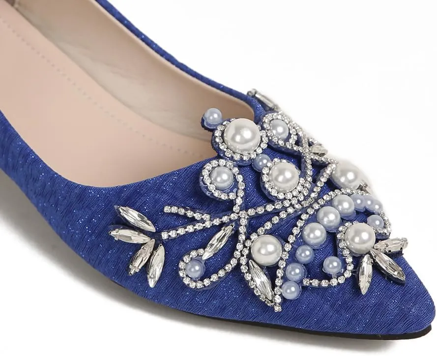 Women's Chunky Heel Comfortable Work Shoes Rhinestones Pearl Dress Wedding Pumps for Women - 1.18Inches Height