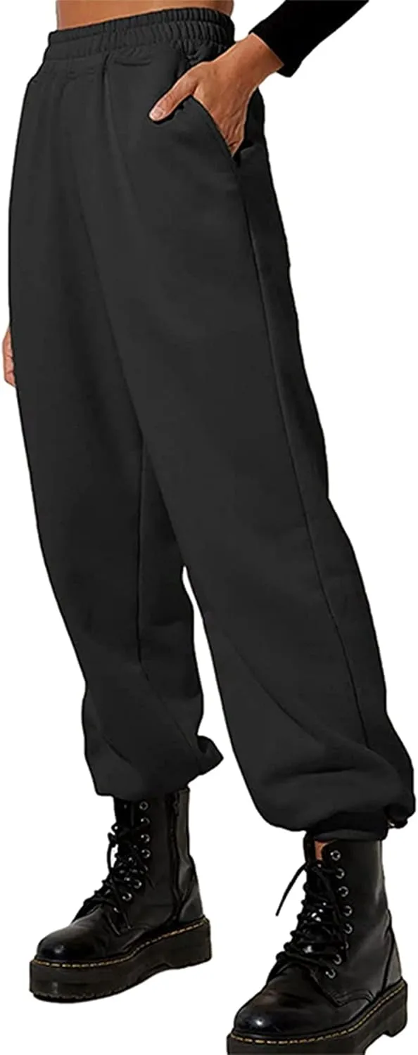 Women's Cinch Bottom Sweatpants Pockets High Waist Sporty Gym Athletic Fit Jogger Pants Lounge Trousers