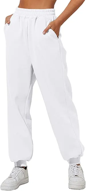 Women's Cinch Bottom Sweatpants Pockets High Waist Sporty Gym Athletic Fit Jogger Pants Lounge Trousers