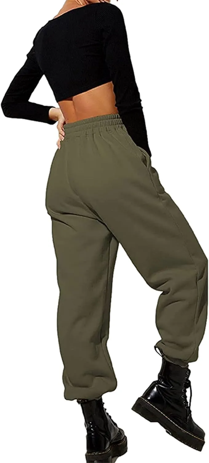 Women's Cinch Bottom Sweatpants Pockets High Waist Sporty Gym Athletic Fit Jogger Pants Lounge Trousers