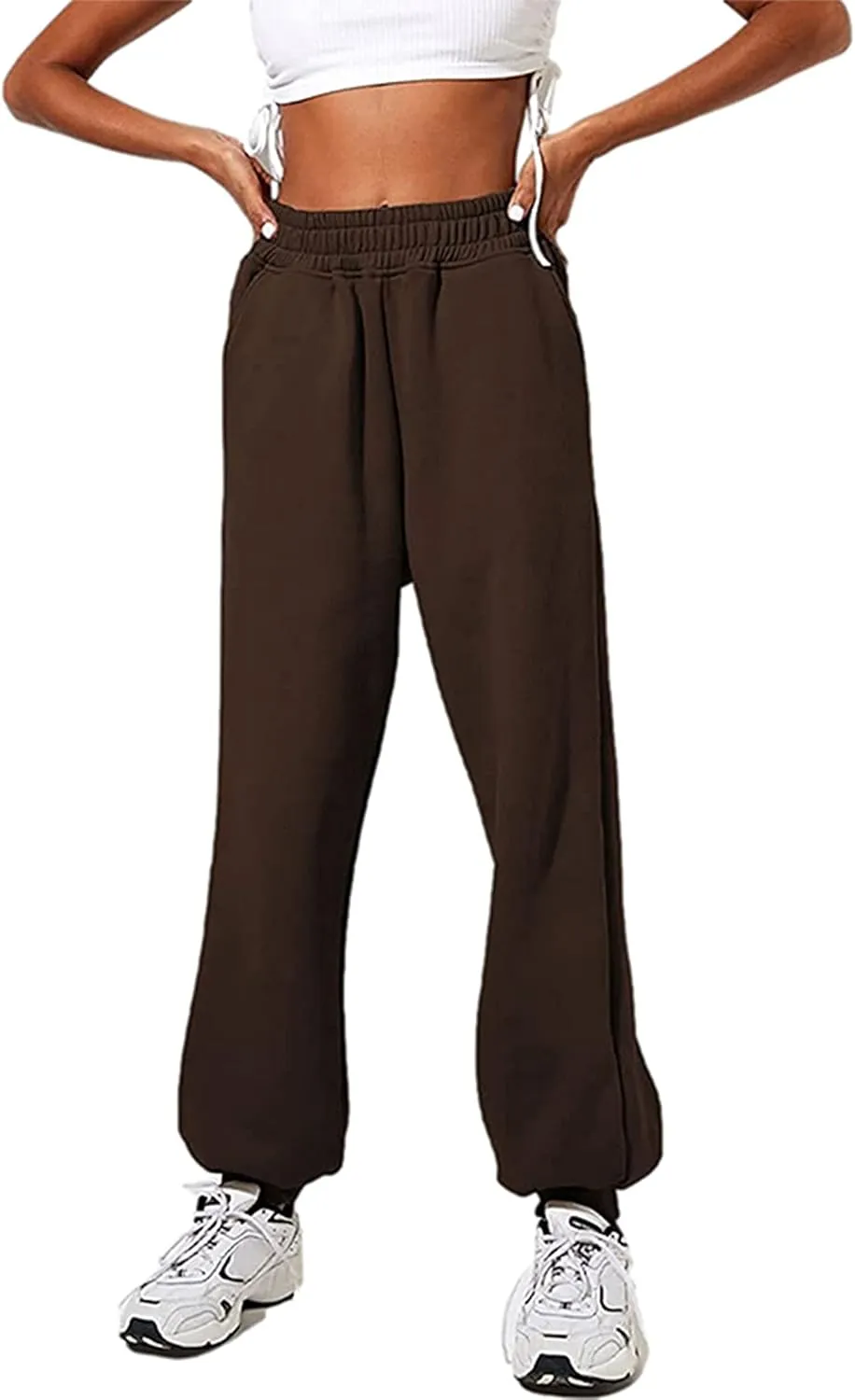 Women's Cinch Bottom Sweatpants Pockets High Waist Sporty Gym Athletic Fit Jogger Pants Lounge Trousers