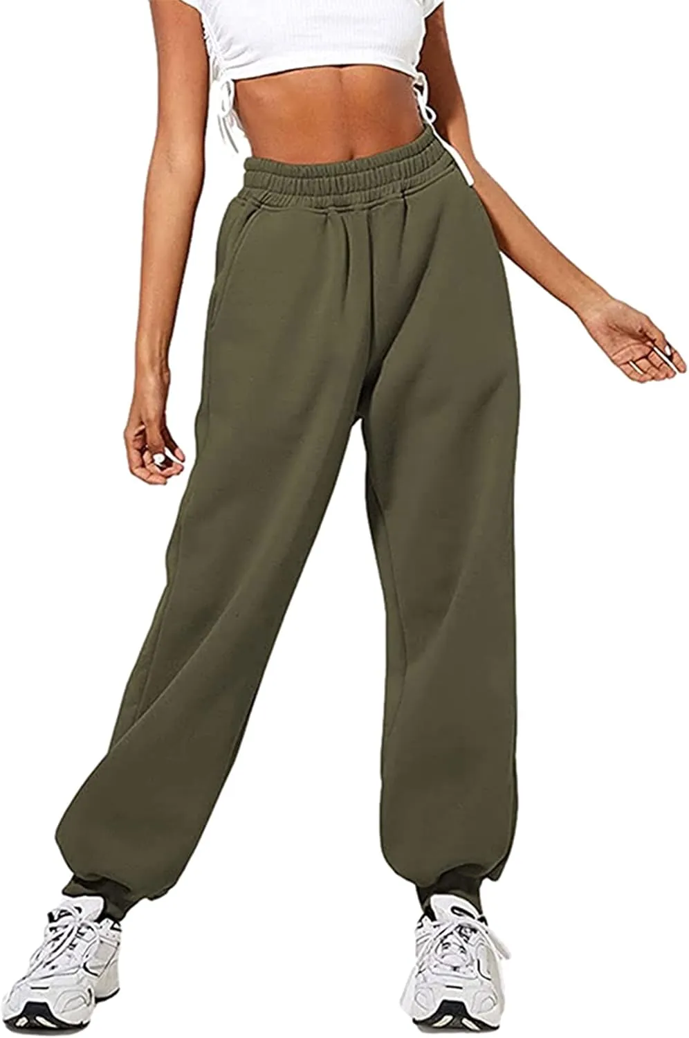 Women's Cinch Bottom Sweatpants Pockets High Waist Sporty Gym Athletic Fit Jogger Pants Lounge Trousers