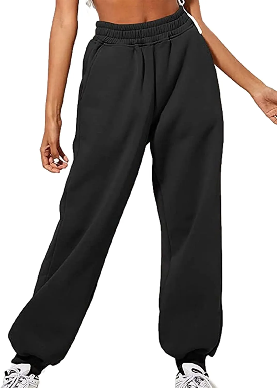 Women's Cinch Bottom Sweatpants Pockets High Waist Sporty Gym Athletic Fit Jogger Pants Lounge Trousers