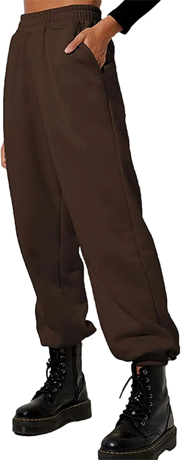 Women's Cinch Bottom Sweatpants Pockets High Waist Sporty Gym Athletic Fit Jogger Pants Lounge Trousers