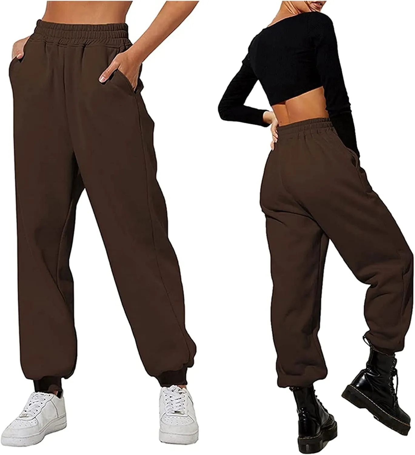 Women's Cinch Bottom Sweatpants Pockets High Waist Sporty Gym Athletic Fit Jogger Pants Lounge Trousers