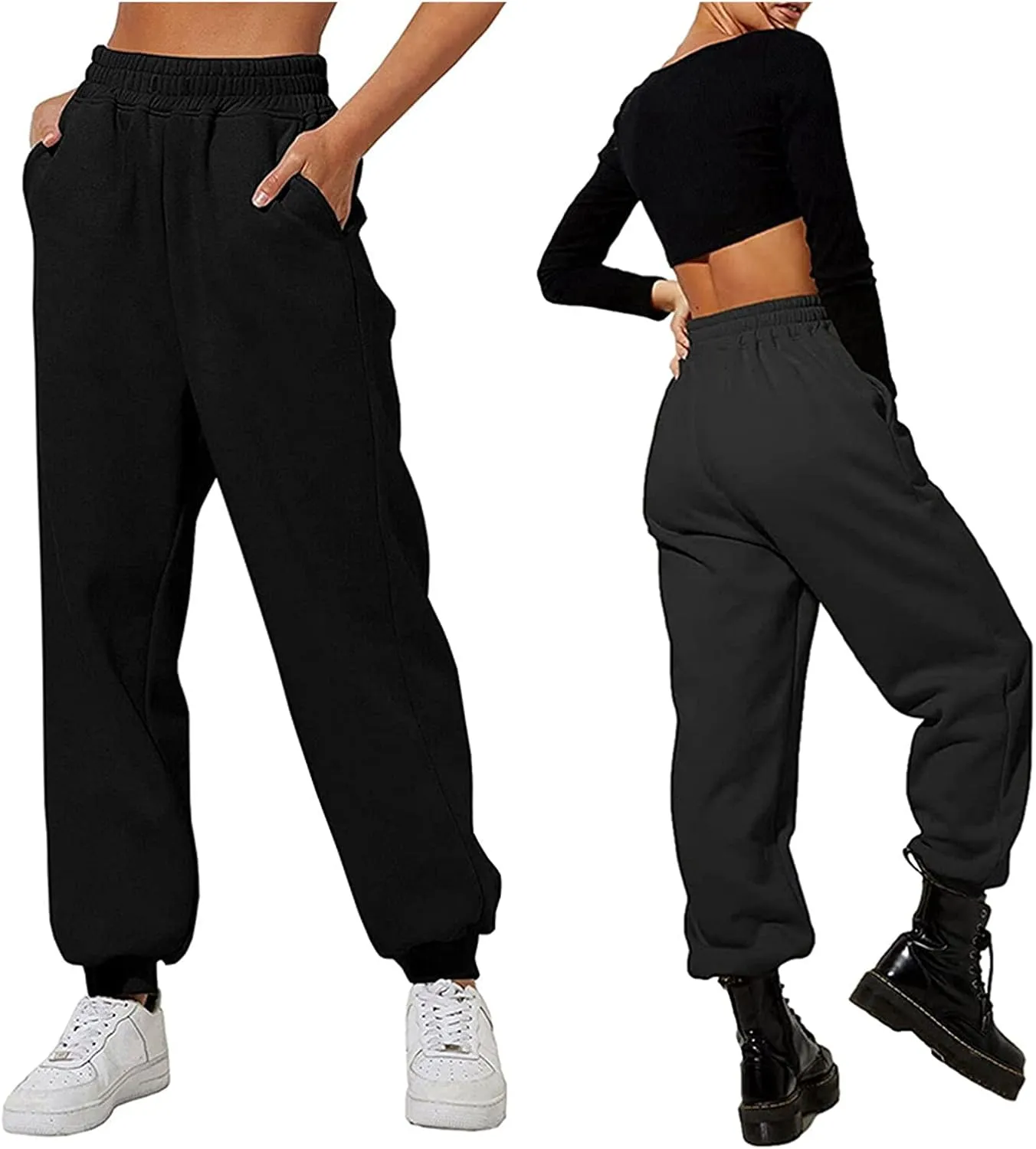 Women's Cinch Bottom Sweatpants Pockets High Waist Sporty Gym Athletic Fit Jogger Pants Lounge Trousers