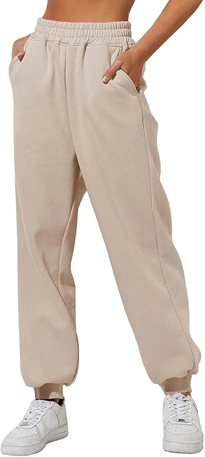 Women's Cinch Bottom Sweatpants Pockets High Waist Sporty Gym Athletic Fit Jogger Pants Lounge Trousers