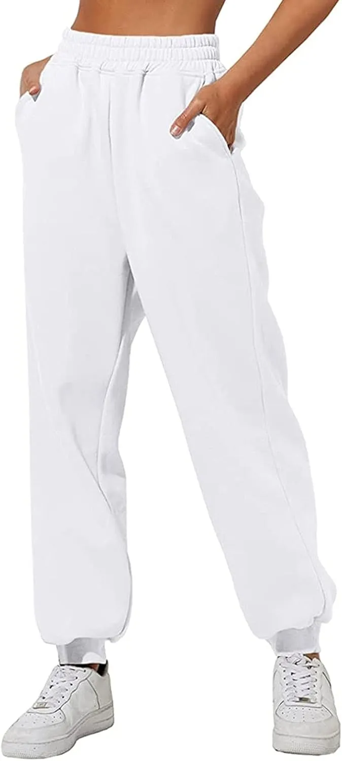 Women's Cinch Bottom Sweatpants Pockets High Waist Sporty Gym Athletic Fit Jogger Pants Lounge Trousers