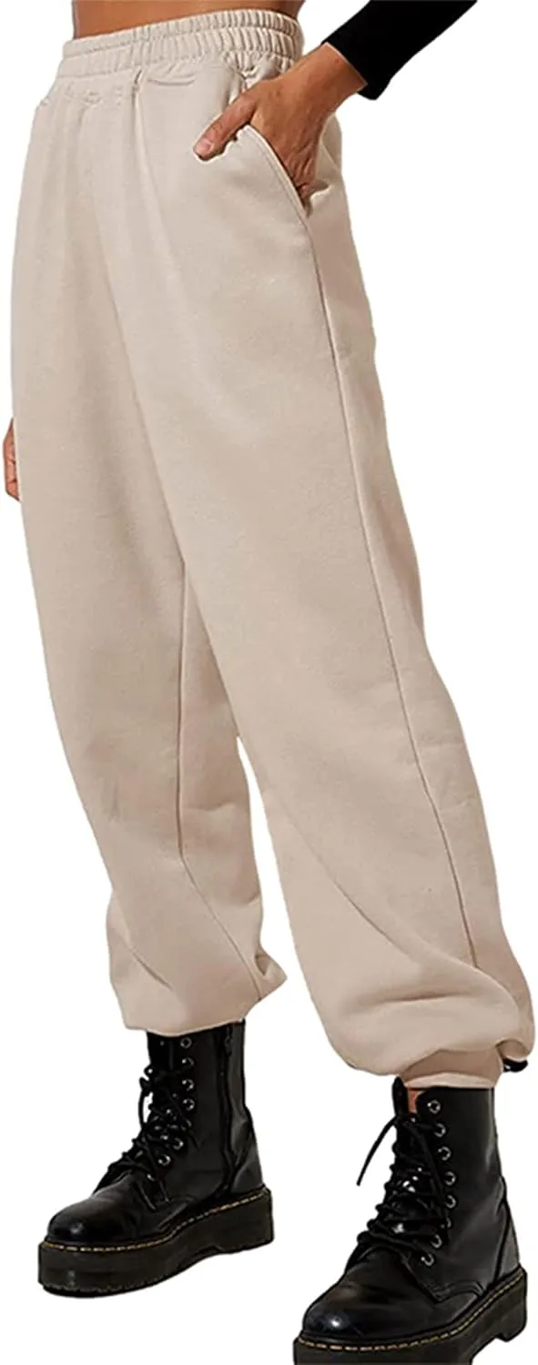 Women's Cinch Bottom Sweatpants Pockets High Waist Sporty Gym Athletic Fit Jogger Pants Lounge Trousers