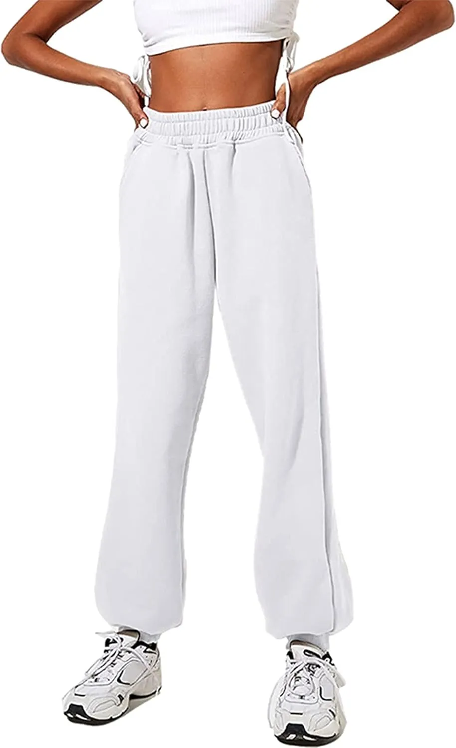 Women's Cinch Bottom Sweatpants Pockets High Waist Sporty Gym Athletic Fit Jogger Pants Lounge Trousers