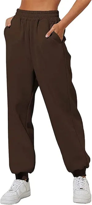 Women's Cinch Bottom Sweatpants Pockets High Waist Sporty Gym Athletic Fit Jogger Pants Lounge Trousers