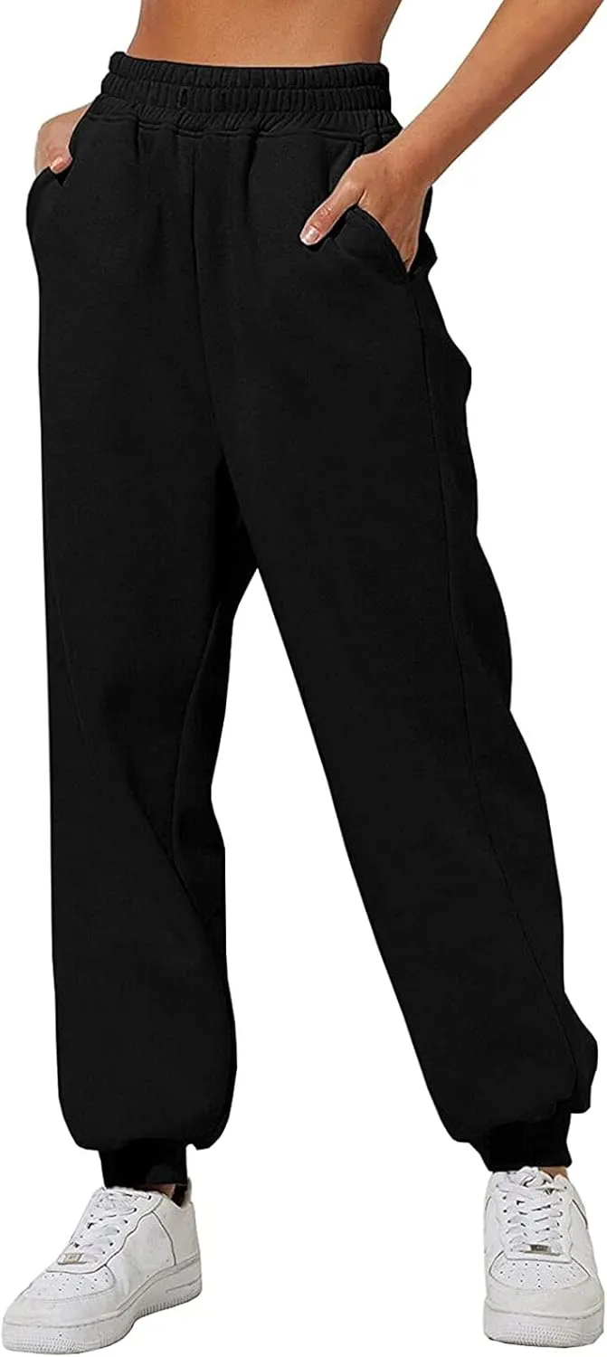 Women's Cinch Bottom Sweatpants Pockets High Waist Sporty Gym Athletic Fit Jogger Pants Lounge Trousers