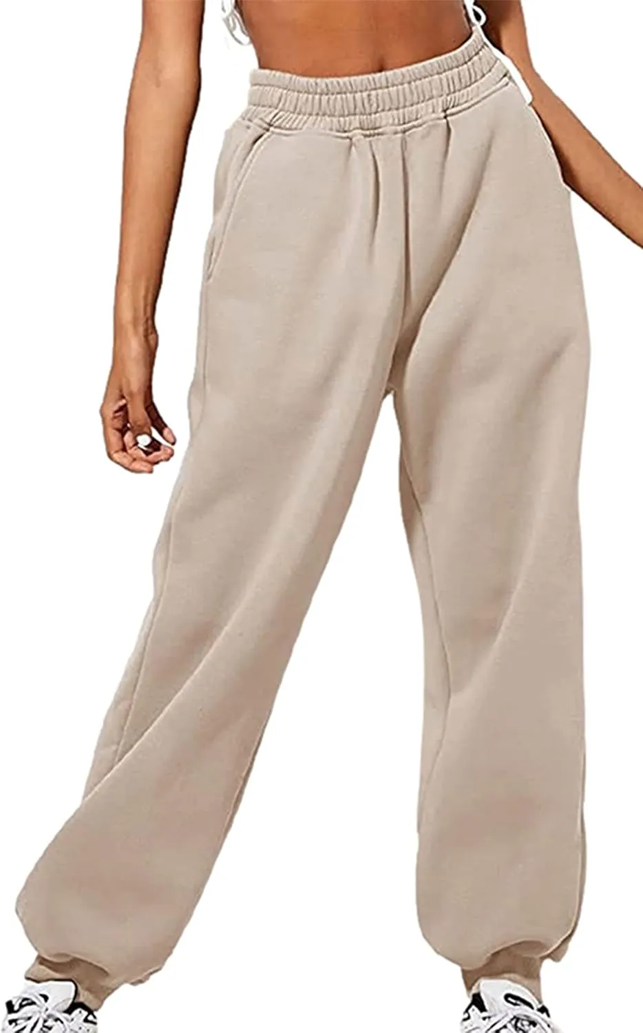 Women's Cinch Bottom Sweatpants Pockets High Waist Sporty Gym Athletic Fit Jogger Pants Lounge Trousers