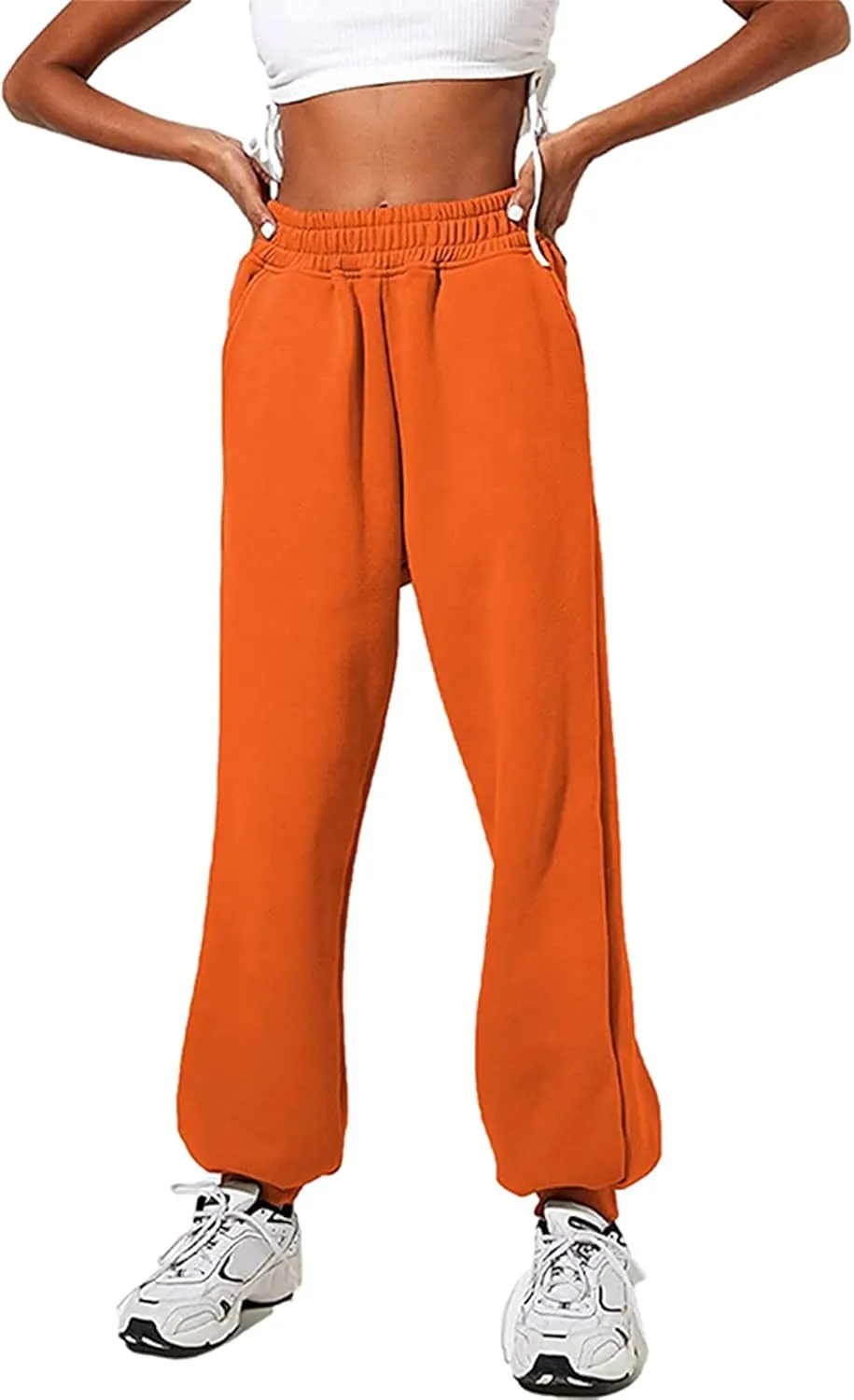 Women's Cinch Bottom Sweatpants Pockets High Waist Sporty Gym Athletic Fit Jogger Pants Lounge Trousers
