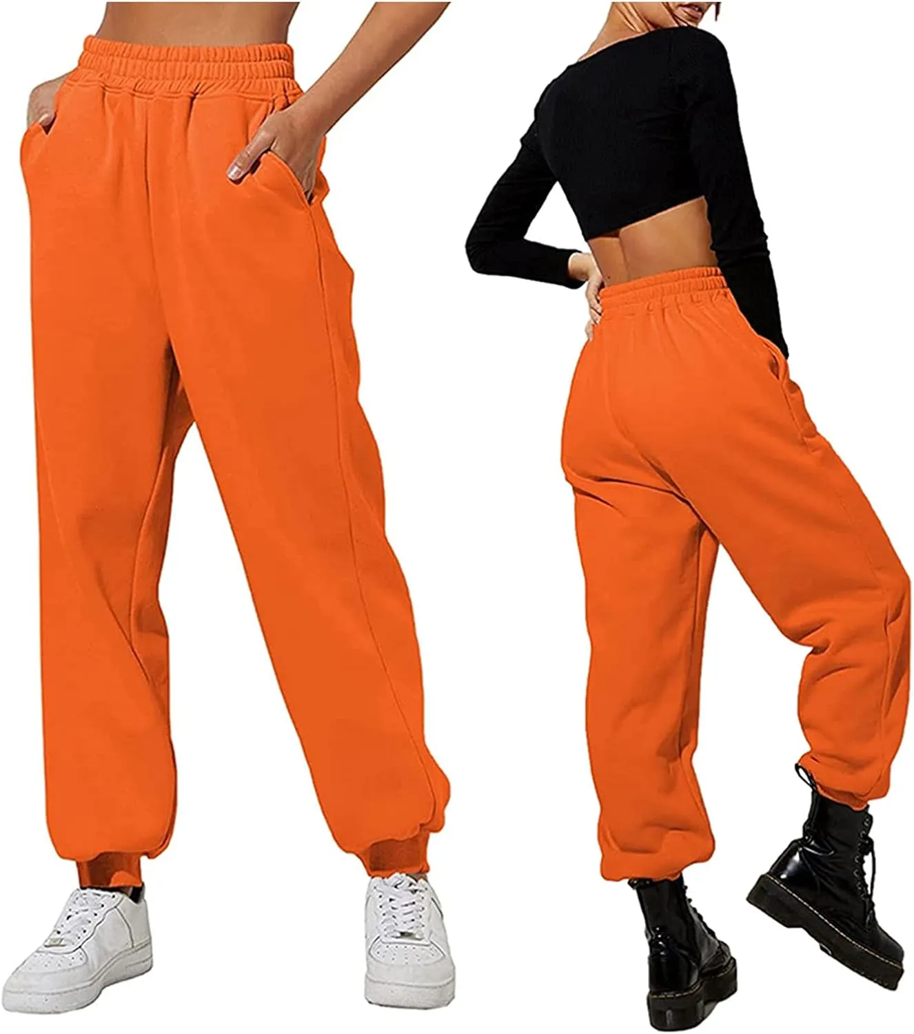 Women's Cinch Bottom Sweatpants Pockets High Waist Sporty Gym Athletic Fit Jogger Pants Lounge Trousers
