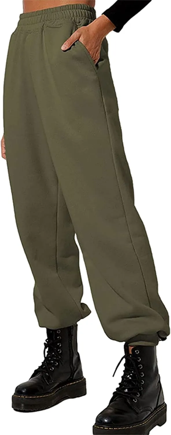 Women's Cinch Bottom Sweatpants Pockets High Waist Sporty Gym Athletic Fit Jogger Pants Lounge Trousers