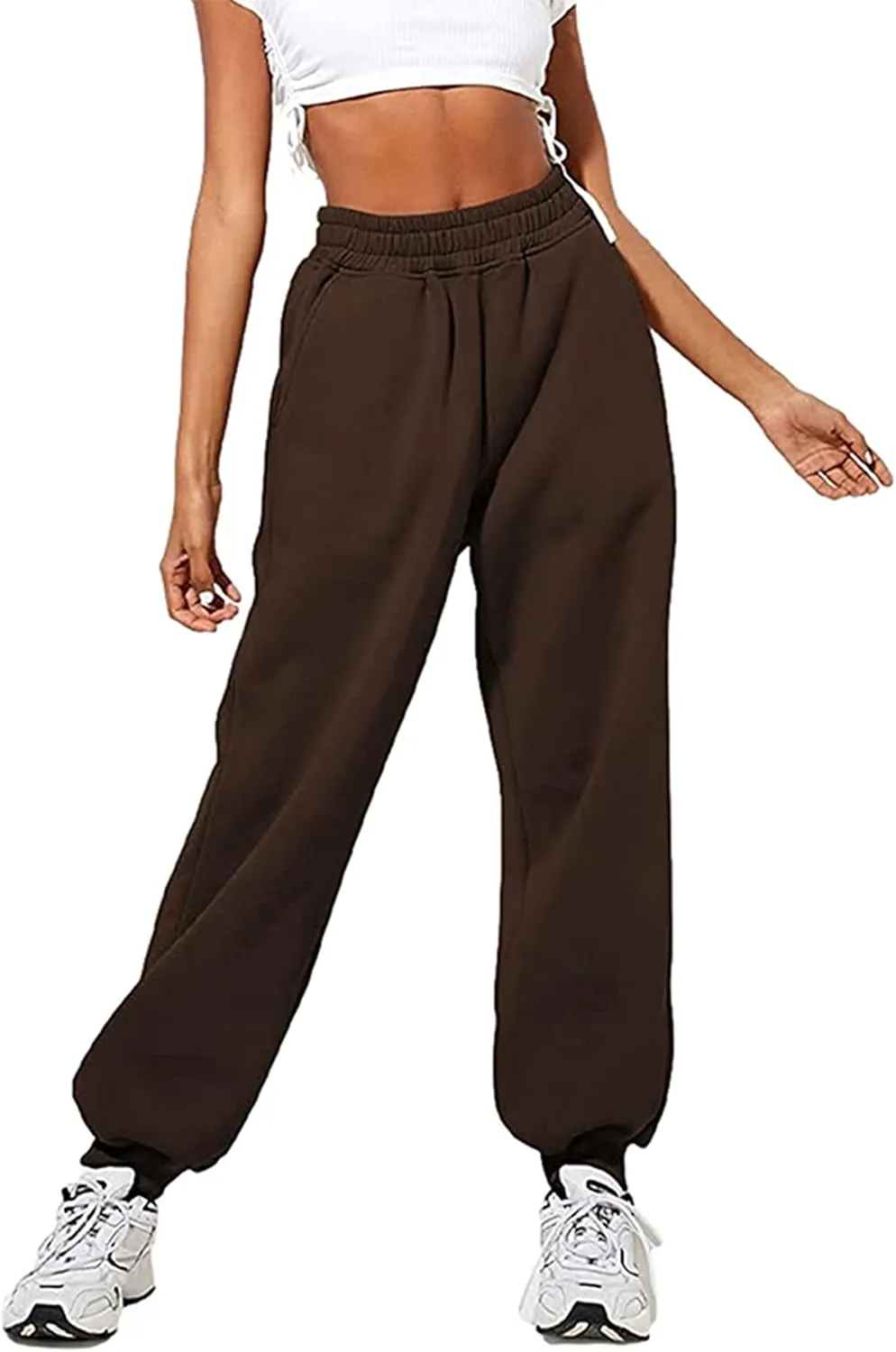 Women's Cinch Bottom Sweatpants Pockets High Waist Sporty Gym Athletic Fit Jogger Pants Lounge Trousers