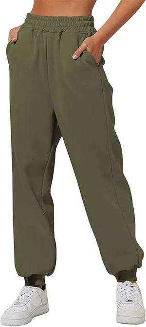 Women's Cinch Bottom Sweatpants Pockets High Waist Sporty Gym Athletic Fit Jogger Pants Lounge Trousers