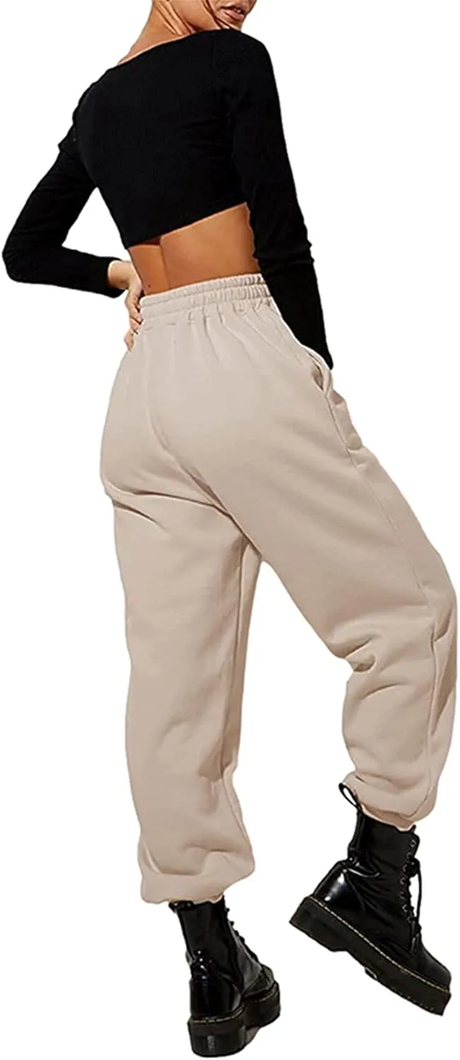 Women's Cinch Bottom Sweatpants Pockets High Waist Sporty Gym Athletic Fit Jogger Pants Lounge Trousers