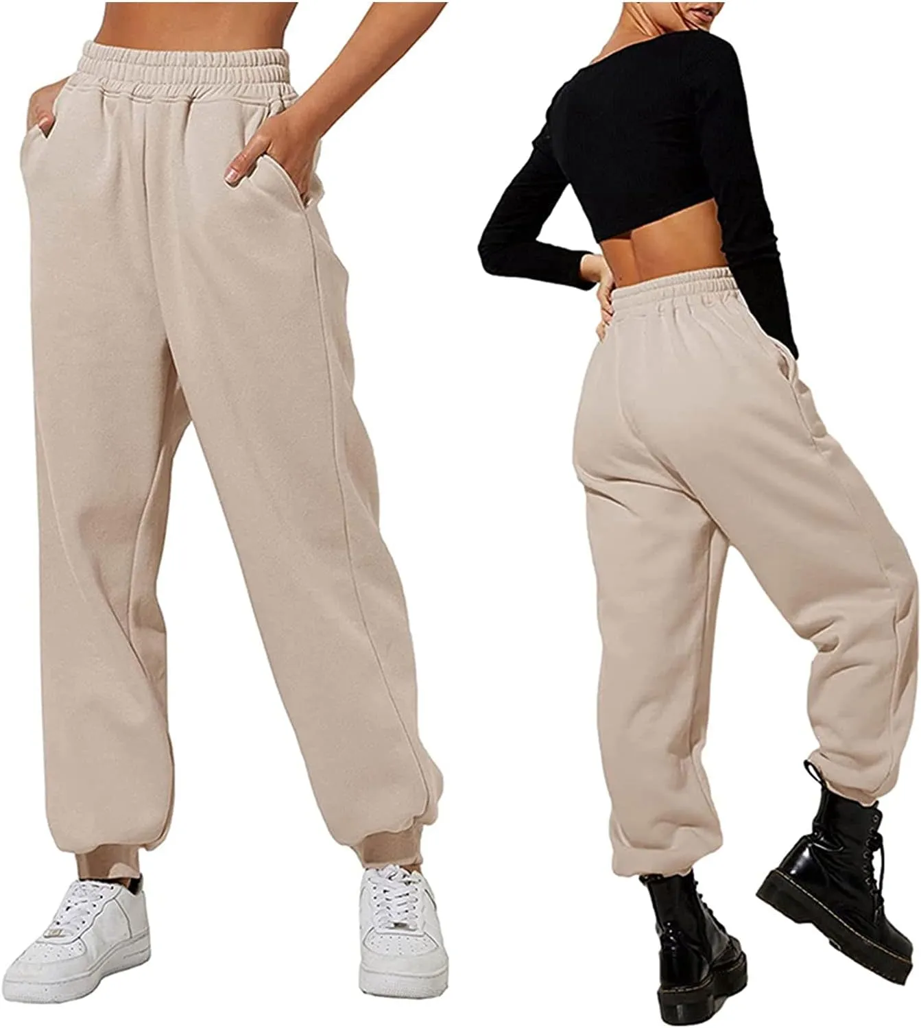 Women's Cinch Bottom Sweatpants Pockets High Waist Sporty Gym Athletic Fit Jogger Pants Lounge Trousers