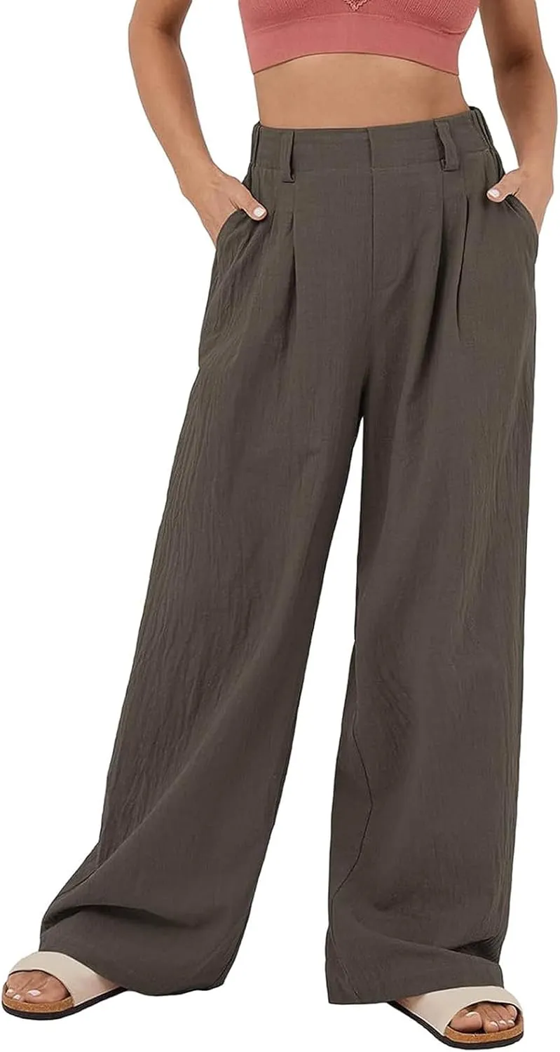 Womens Classic Fit Straight Leg Suit Pants Loose High Elastic Waisted Business Casual Long Trousers Office Dress Pants