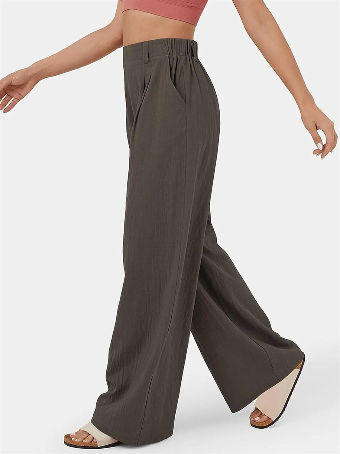 Womens Classic Fit Straight Leg Suit Pants Loose High Elastic Waisted Business Casual Long Trousers Office Dress Pants