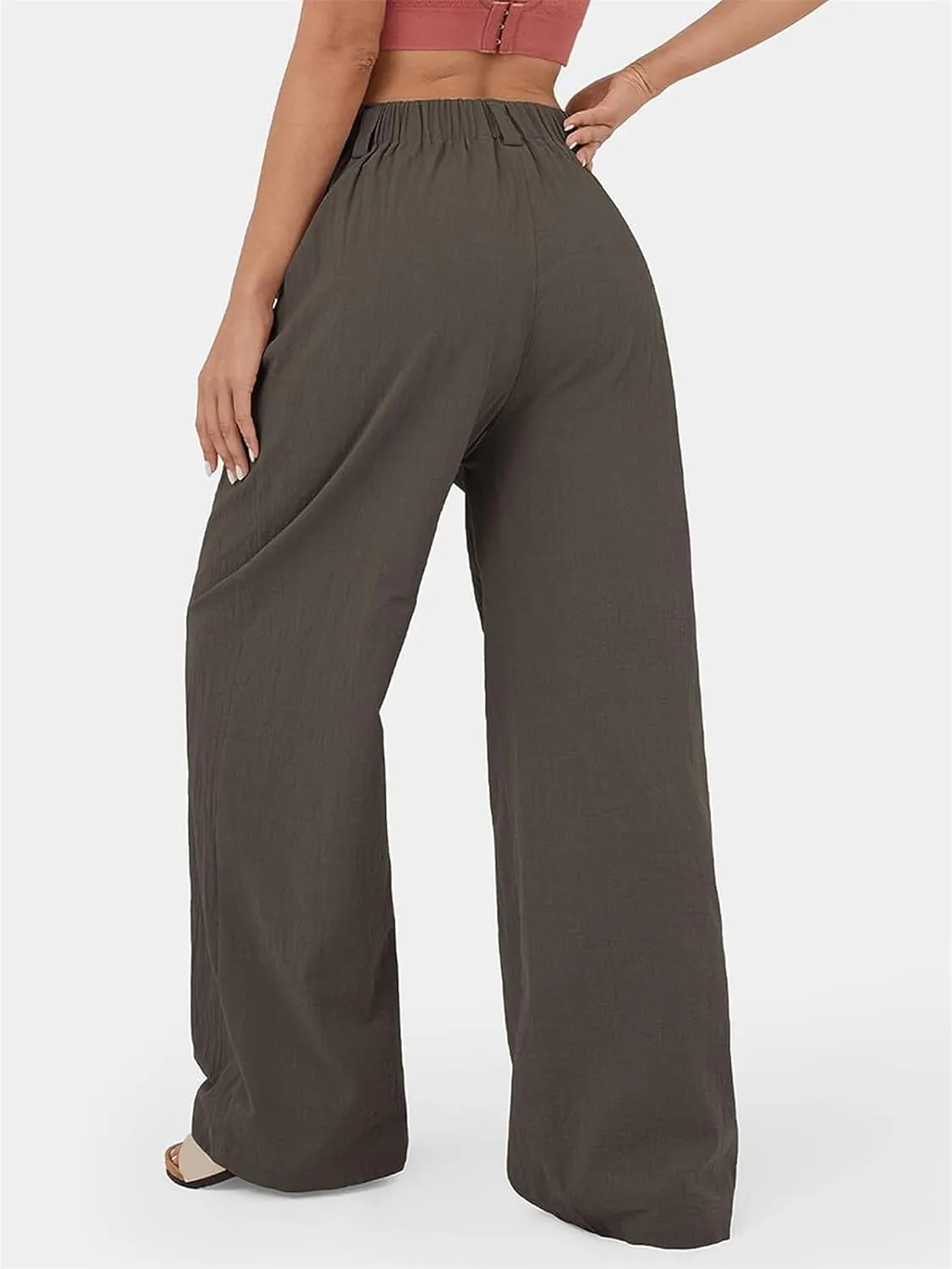 Womens Classic Fit Straight Leg Suit Pants Loose High Elastic Waisted Business Casual Long Trousers Office Dress Pants