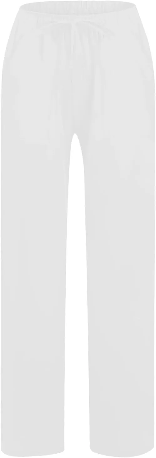Women's Cotton Linen Wide Leg Pants High Waisted Casual Comfy Palazzo Trousers Vacation Beach Outfit with Drawstring